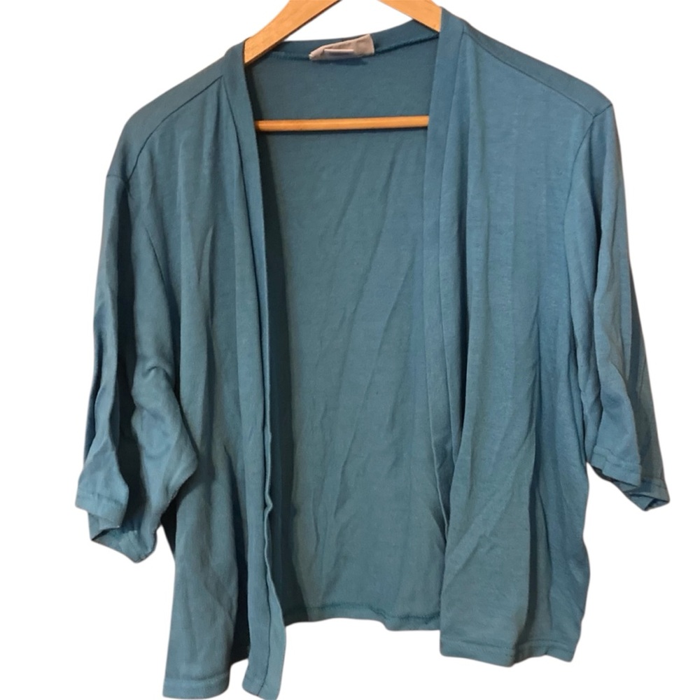 NorthStyle 2X Blue Shrug with Draped Front and short Sleeves cardigan bolo plus